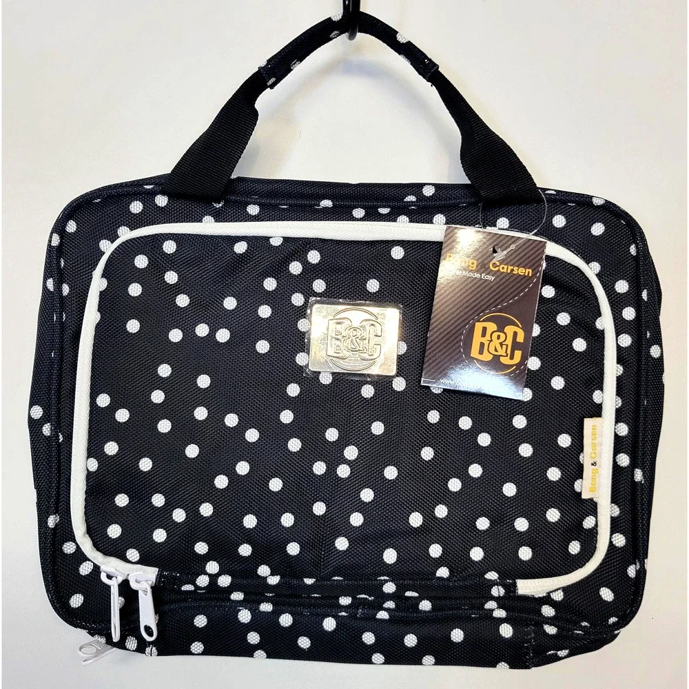 Bang & Carsen Hanging Toiletry Bag Black White Polka Dot Travel Organizer Case